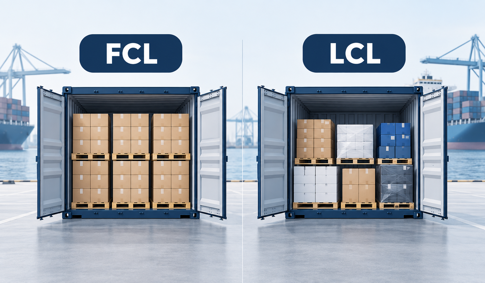 Comparaison entre fret maritime FCL et LCL